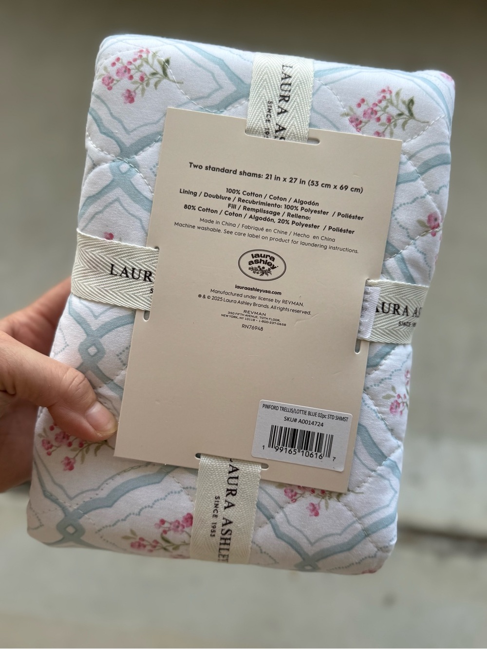 Laura Ashley Pink Floral & Light Blue Quilted Pillow Shams - Pair